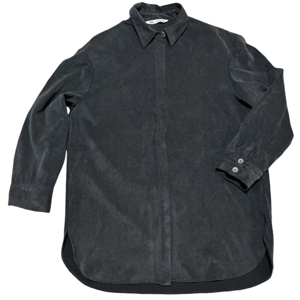 Zara Charcoal Button Down Shirt - Picture 4 of 11